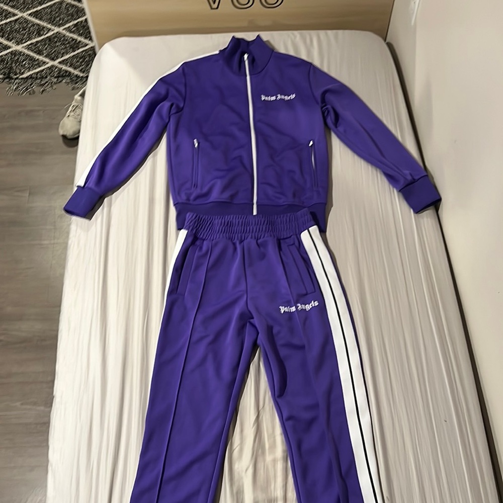 Palm Angels Classic track jacket purple white & classic polyester track pants; M